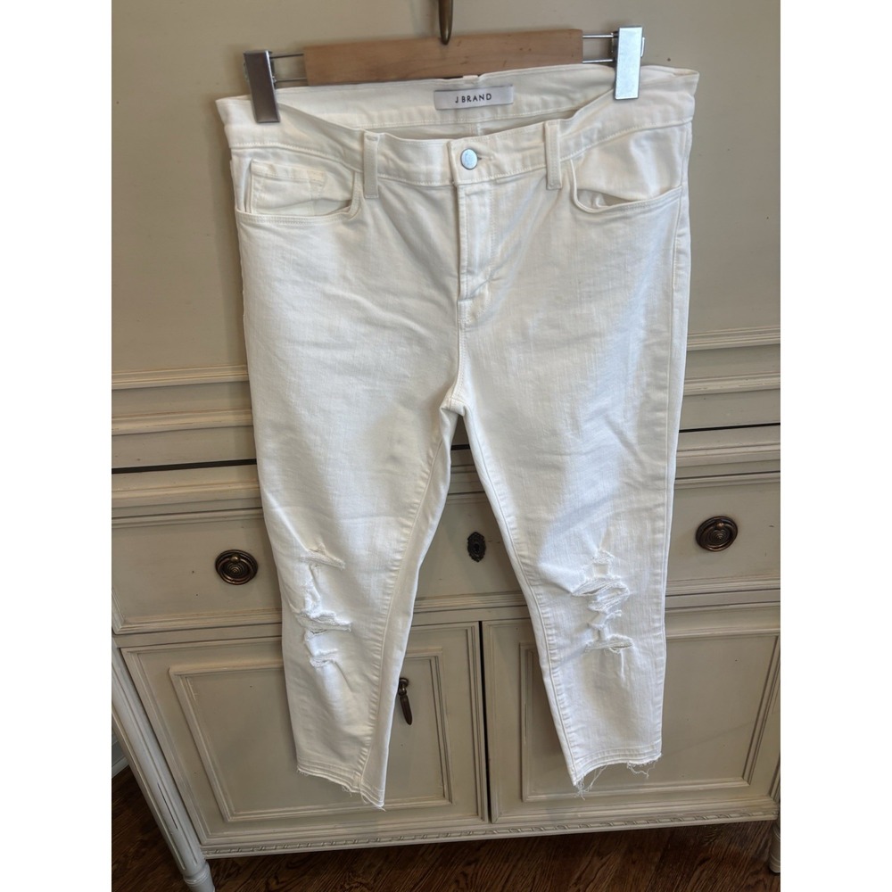 J Brand White Distressed Cropped Demanded Denim Jeans Size 32 Cotton Summer